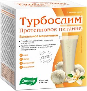 Турбослим протеиновое питание коктейль Ванильное мороженое Эвалар 5шт