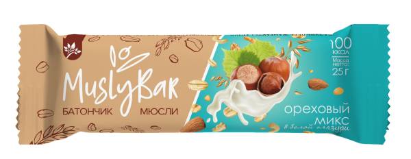 Изображение товара Батончик мюсли MuslyBar Ореховый микс в белой глазури 25г Батончик мюсли MuslyBar Ореховый микс в белой глазури 25г фотография