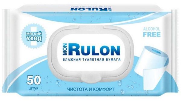 Туалетная бумага влажная Mon Rulon с пластиковым клапаном 50шт фотография