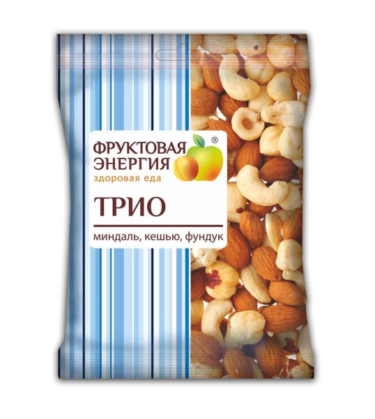 Сухофрукты Трио (фундук, миндаль, кешью) ореховая смесь, 35г фотография