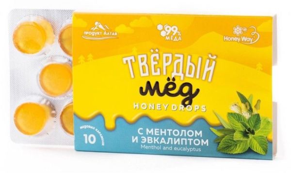 Изображение товара Твердый мед HoneyDrops Ментол и Эвкалипт 30г Твердый мед HoneyDrops Ментол и Эвкалипт 30г фотография