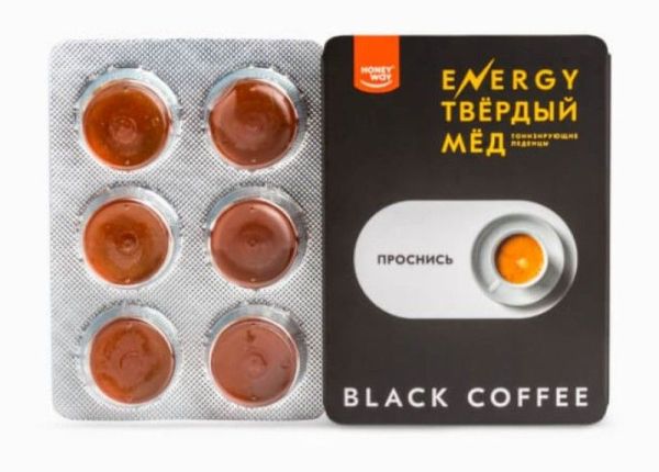 Твердый мед Energy Черный кофе 18г фотография